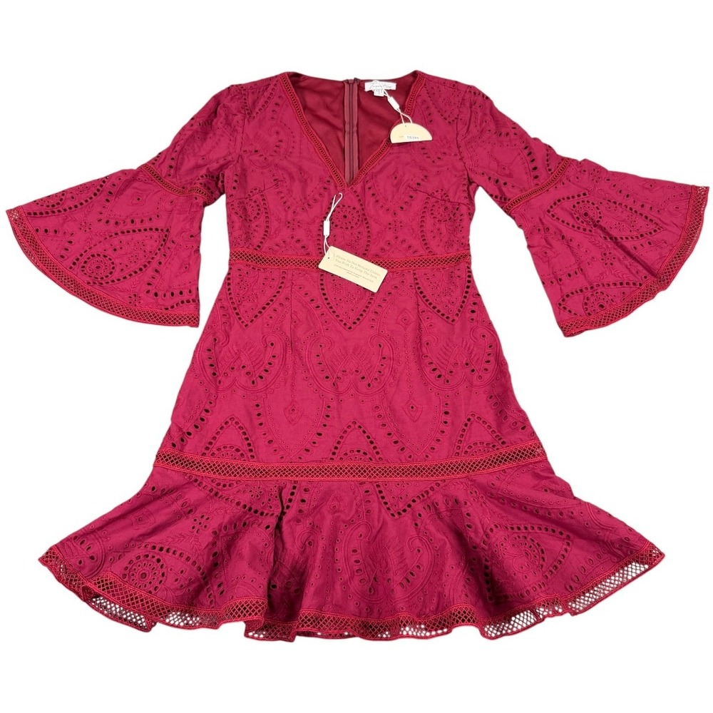 Two Sisters The Label Dress Womens US 4 Red Eyelet Bell Sleeve Mini NWT